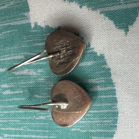 STERLING SILVER STAMPED 925 SET RED HEART ENAMAL INLAY SET - Picture 3 of 4